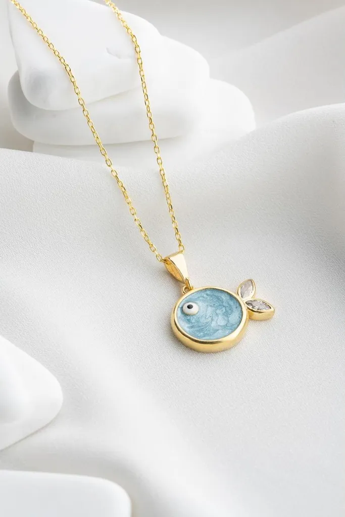 Collier Poisson Argent 925 : Bijou Hypoallergénique Or et Émail Bleu