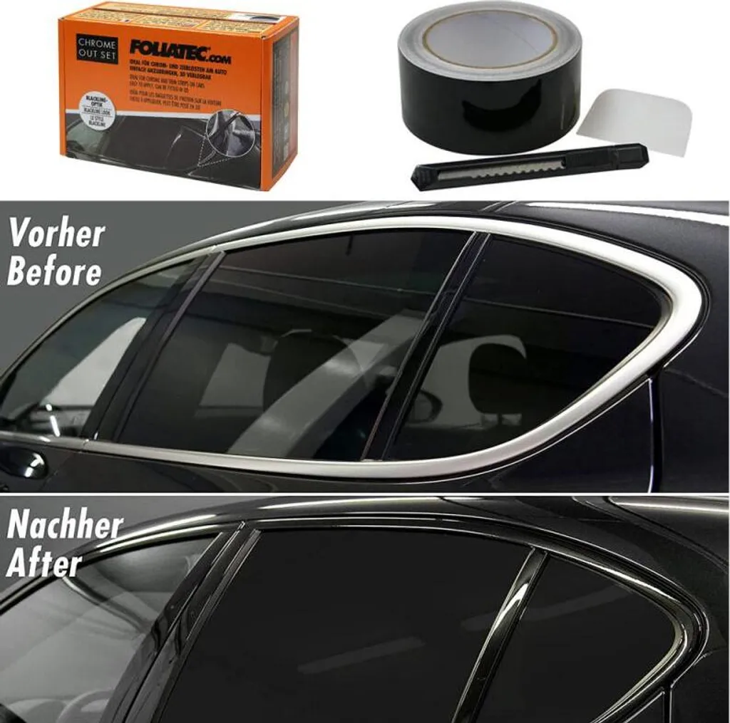 Foliatec Chrome Out Set Film Noir Brillant pour Moulures Auto 15m x 5cm