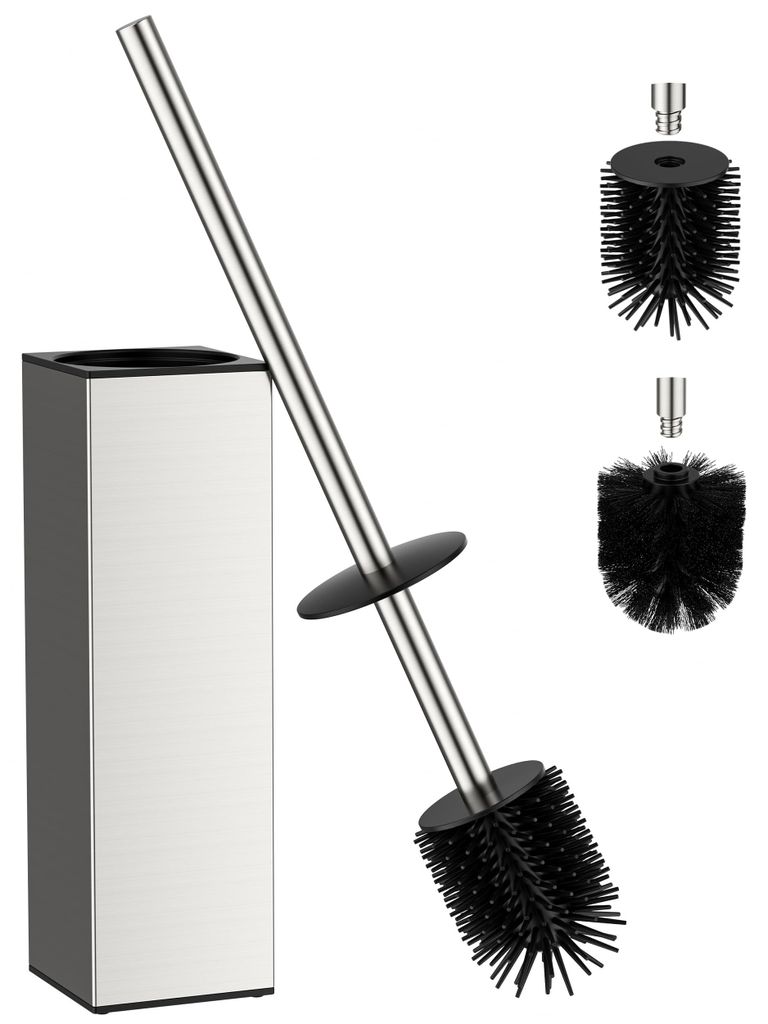 Toilettenbürste aus Edelstahl und Silikon, extra langer 50 cm Griff, spritzwassergeschütztes Design, inklusive Ersatzbürstenkopf und herausnehmb...