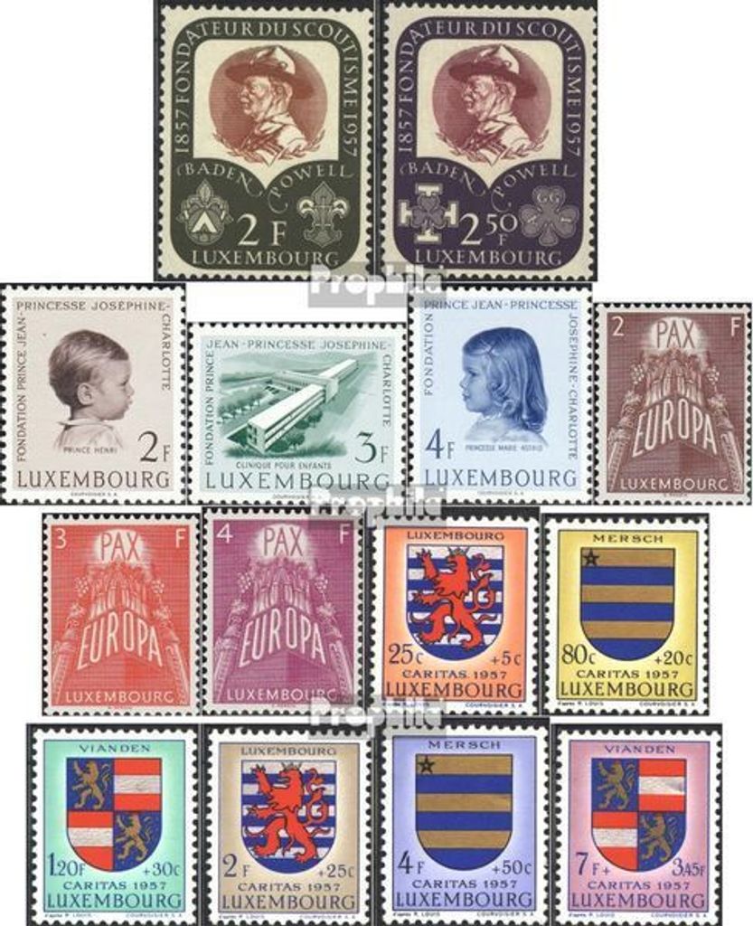 Briefmarken Luxemburg 1957 Mi 567-580 (kompl.Ausg.) Jahrgang 1957 komplett postfrisch Pfadfinder
