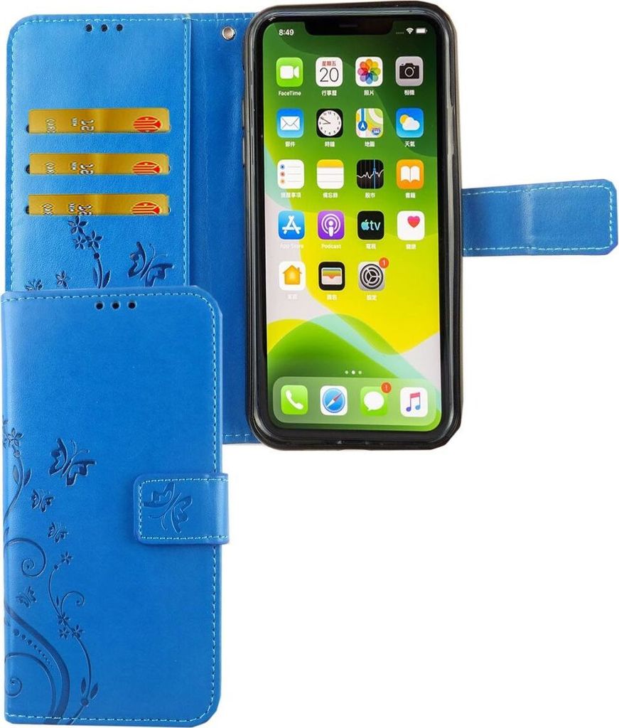 Apple iPhone 11 Pro Max Handy Hülle Schutz-Tasche Cover Flip-Case Kartenfach Blau