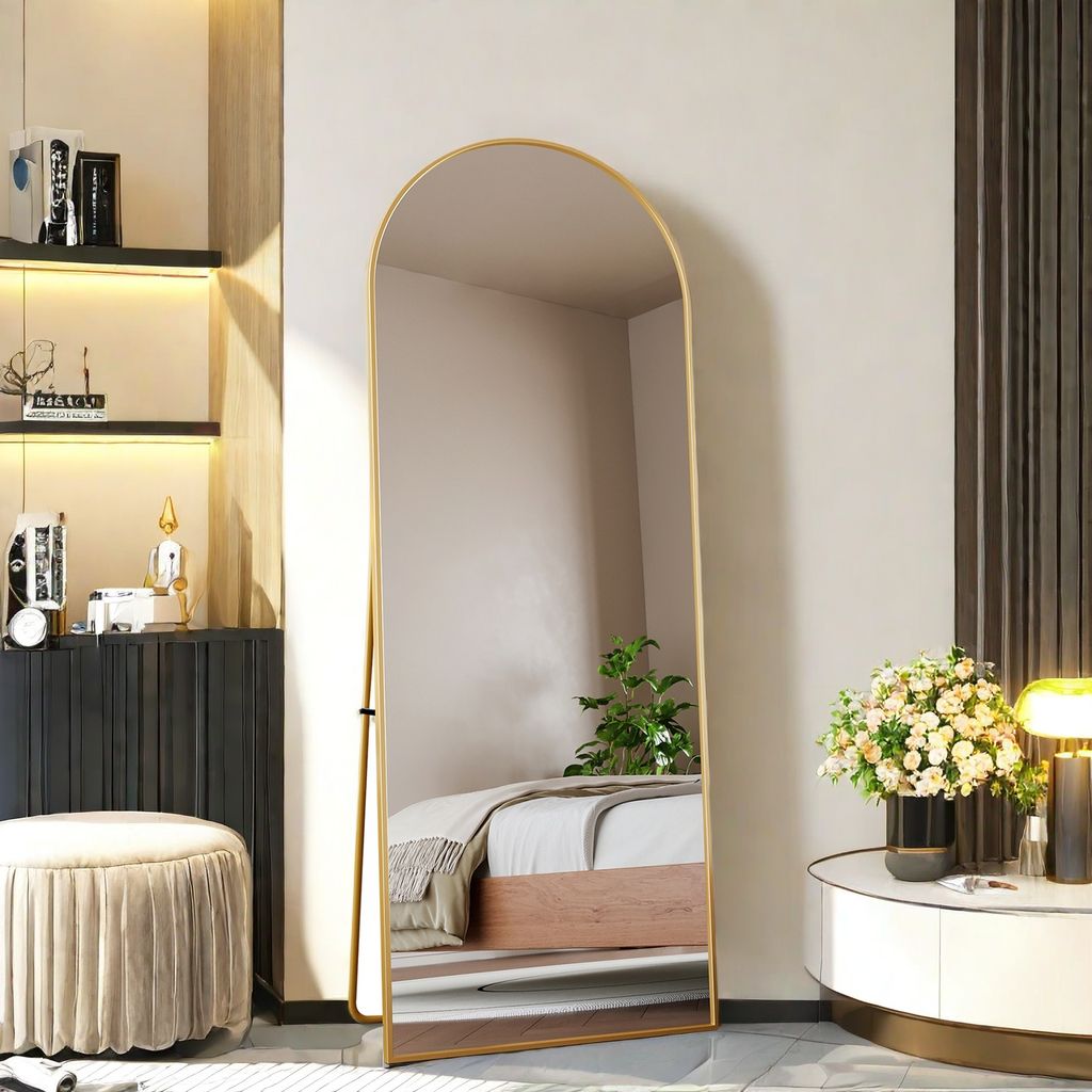 NeuType Specchio ad arco a figura intera, 180,3 x 71,1 cm, grande specchio da pavimento ad arco con supporto, grande specchio per camera da letto, in piedi o appoggiato alla parete, cornice
