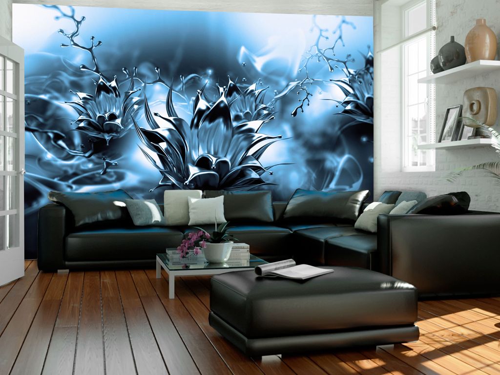 Vlies Fototapete Abstrakt 400x280 cm Tapeten Wandtapete XXL Blumen Lilien blau b-A-0581-a-d