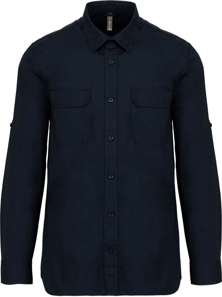 Kariban Herren Safari Hemd Langarm Diensthemd Safarihemd Freizeithemd, Größe:L, Farbe:Navy Blau