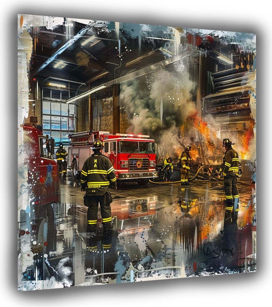 Feuerwehr Halle Beautiful Job Leinwandbild Wandbild Kunstdruck XL Wanddeko: 100x100x2cm