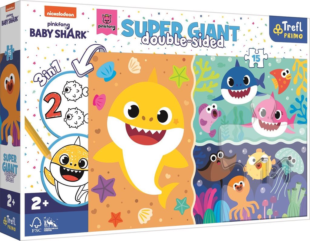 TREFL Doppelseitiges Puzzle Baby Hai SUPER GIANT 15 Teile