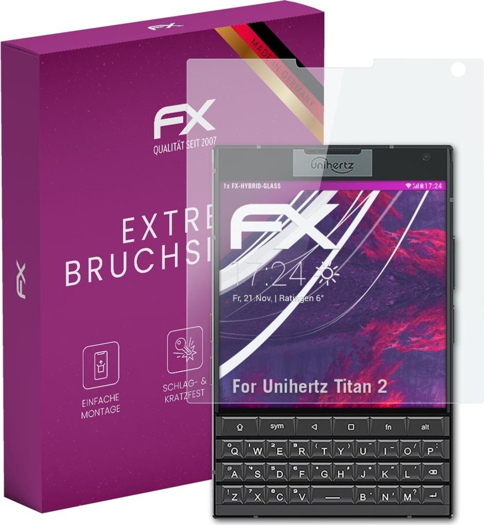 atFoliX FX-Hybrid-Glass Displayfolie kompatibel mit Unihertz Titan 2 Glasfolie