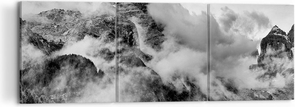 Bild auf Leinwand - Leinwandbild - Berge Nebel Gipfel - 120x40cm - Wand Bild - Wanddeko - Leinwanddruck - Bilder - Kunstdruck - Wanddekoration - Le...