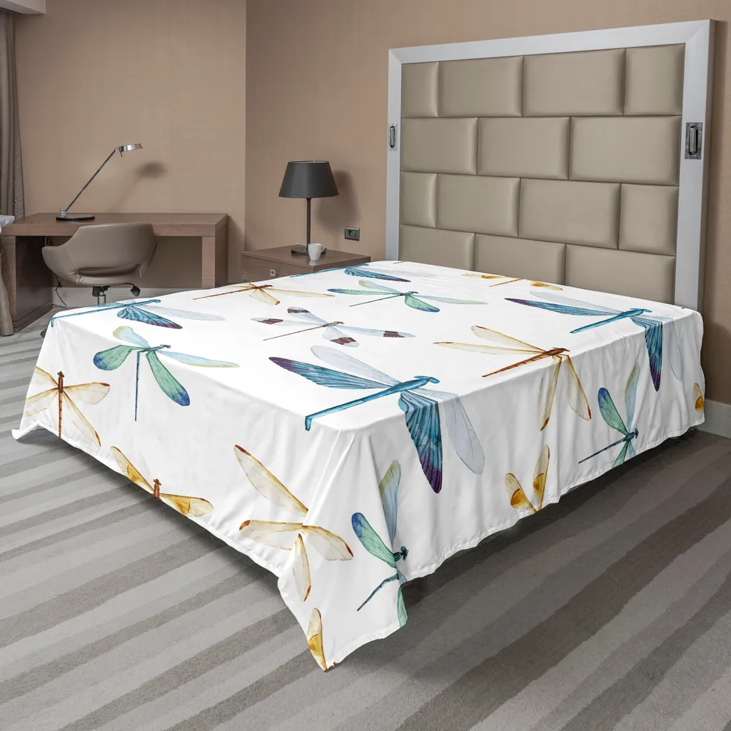 Drap Plat Doux et Confortable à Motif Libellule Orange - Format King Size