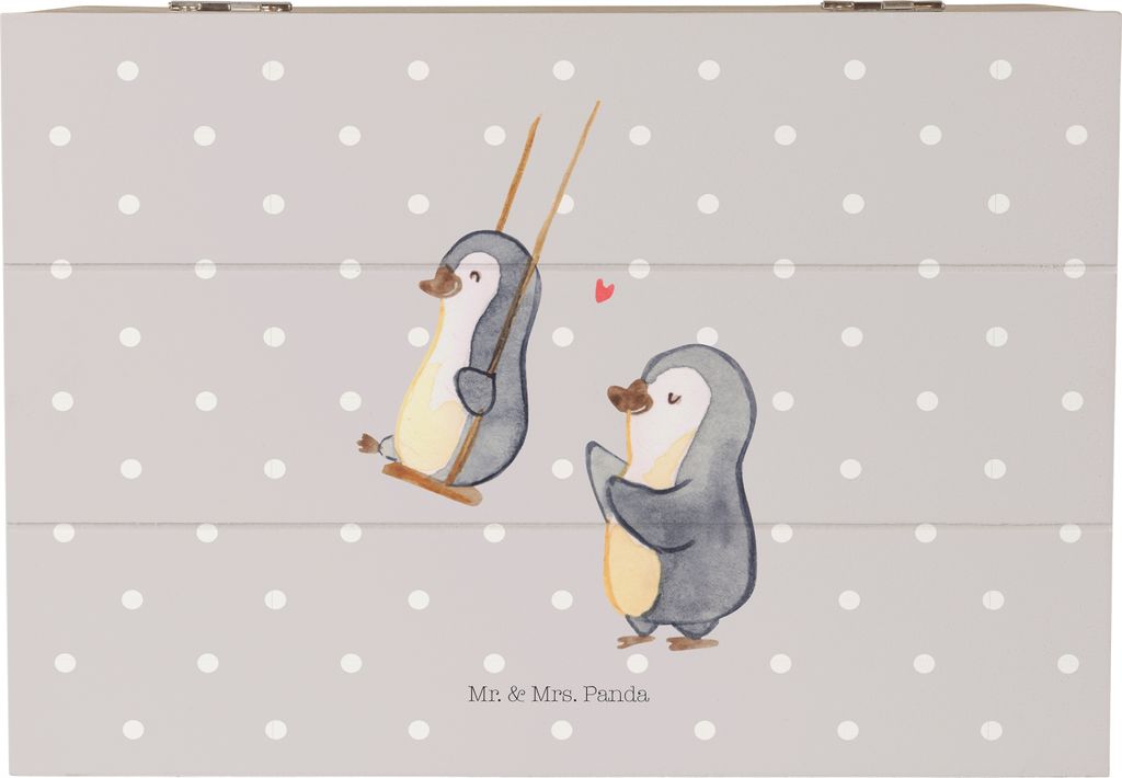 Mr. & Mrs. Panda Holzkiste Pinguin Oma schaukeln 22 x 15 cm - Grau Pastell - Geschenk, für, Muttertag, Box, Geschenkbox, Schatulle, Omi, schmuckbo...
