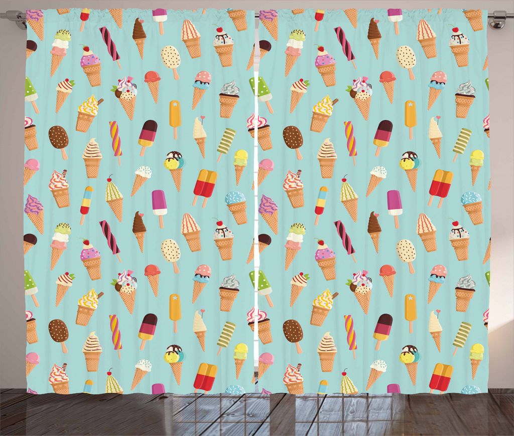 ABAKUHAUS Eis Rustikaler Vorhang, yummy Fruity, Wohnzimmer Universalband Gardinen mit Schlaufen und Haken, 280 x 245 cm, Mehrfarbig