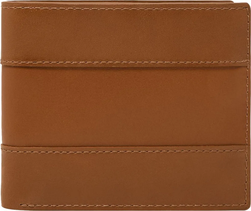 Fossil Everett Portefeuille Bifold en Cuir Saddle avec Rabat ID Amovible