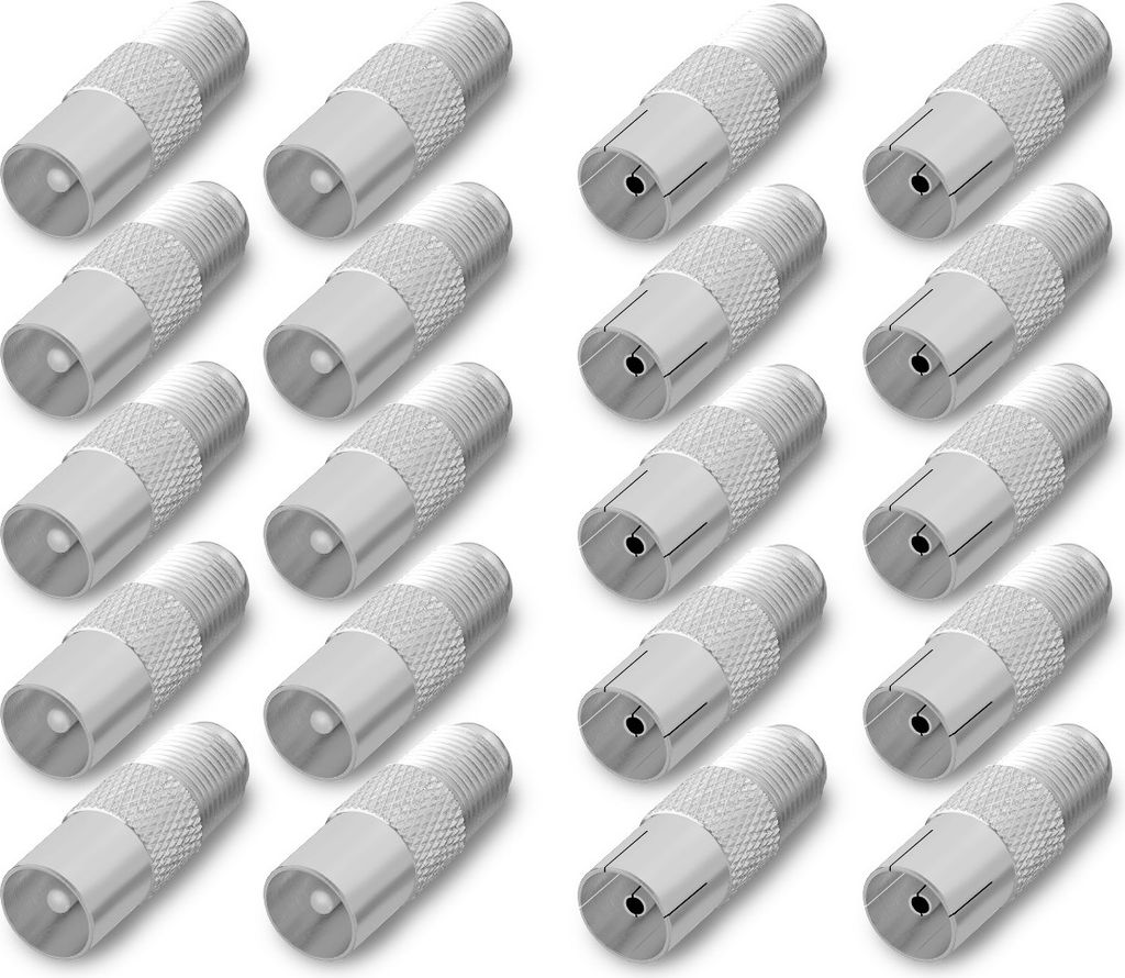 ARLI 20x TV Adapter Set – 10x IEC Stecker + 10x IEC Kupplung 9,5 mm auf F-Kupplung | Koax Antennenkabel Konverter SAT TV