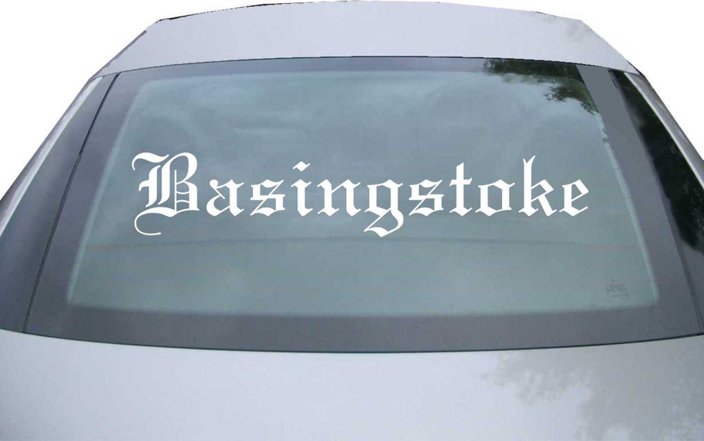 Indigos UG - Aufkleber Heckscheibe & Motorklappe DE6594 - weiß - 600x110 mm - Basingstoke - Auto Scheiben Fenster Heckklappe Tuning Racing JDM - D...