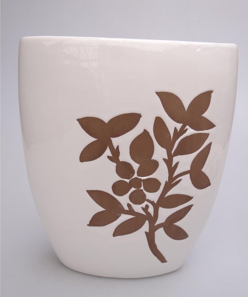 Vase AST ZWEIG Keramik weiß mit braunem Holz-Dekor H 20cm B 24cm Casablanca WA