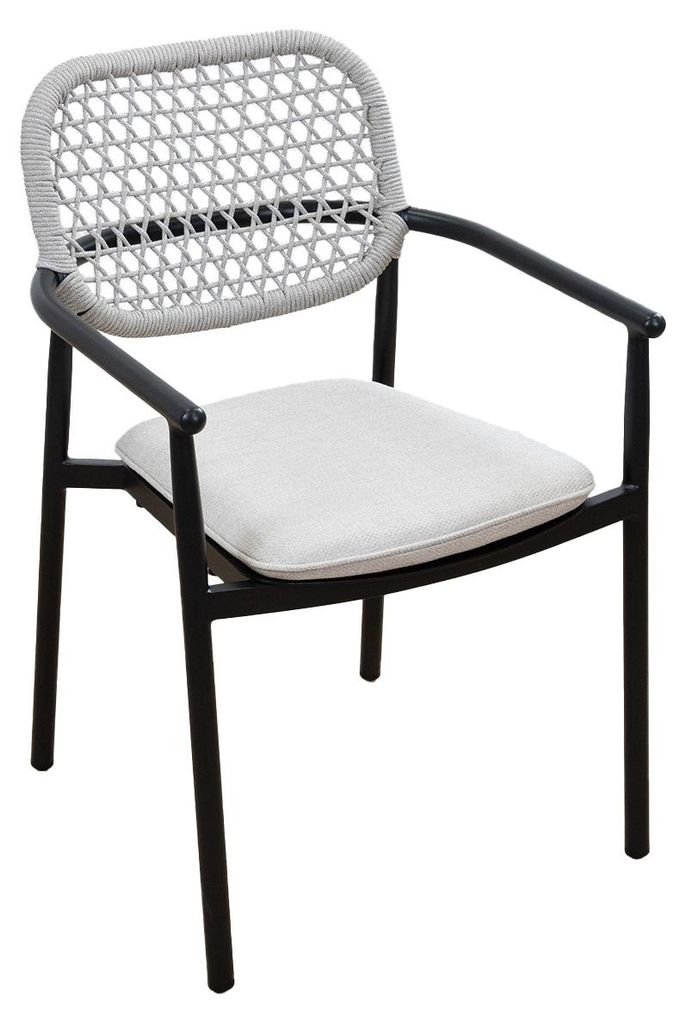 Stapelbarer Gartenstuhl Lecce | Beige | Schwarz/Mokka | Aluminium und Rope