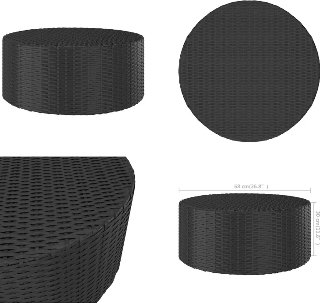 VidaXL Tavolino da Tè Nero 68x68x30 cm: Arredo Giardino in Poly Rattan