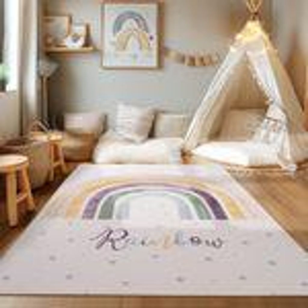 Homebyhome Kinderteppich Regenbogen Design Jungen Teppich Mädchen, Spielteppich Kinderzimmer Teppich, Robust, Grösse: 160x230 cm