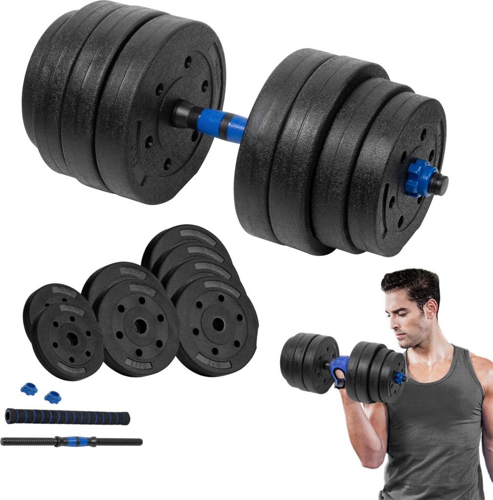 Bituminöse verstellbare Hantel 1x20kg für Übungen, Gewichtsstange, Verbinder Rebel