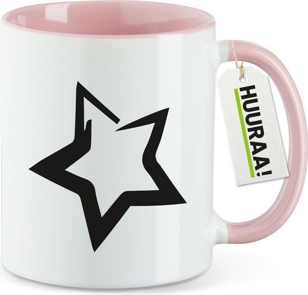 Huuraa Kaffeetasse Stern Star 330ml Rosa Keramik Kaffeebecher Geschenkidee