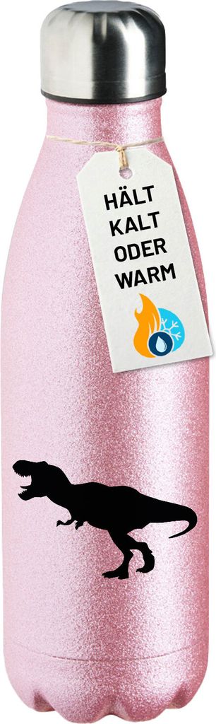 Huuraa Trinkflasche Tyrannosaurus Rex Dinosaurier 500ml Pink Edelstahl Wasserflasche Trinkflasche Geschenkidee