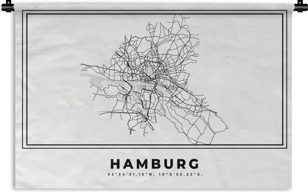 MuchoWow Wandteppich Wandbehang Schwarz und weiß - Deutschland - Karte - Stadtplan - Hamburg 60x40 cm Tapisserie Dekoration Wandtuch - Wanddekor...