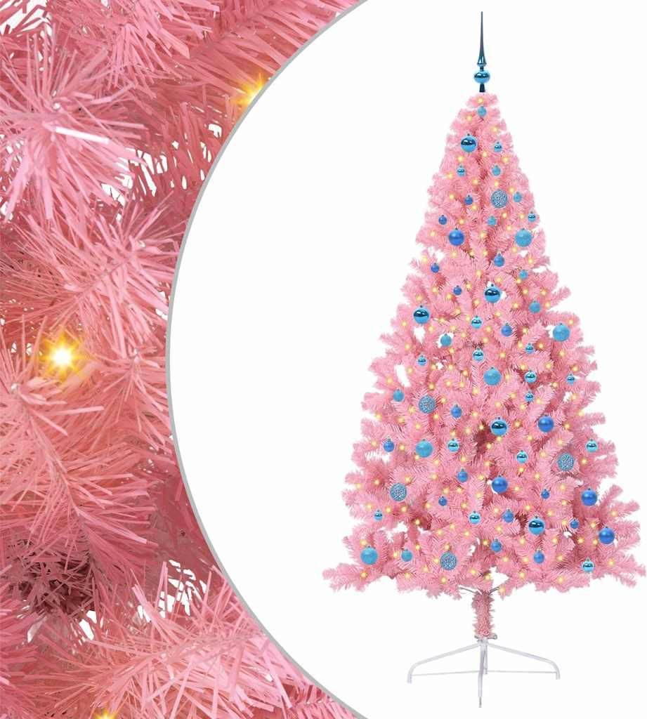 vidaXL Künstlicher vorbeleuchteter Weihnachtsbaum Rosa 240 cm PVC