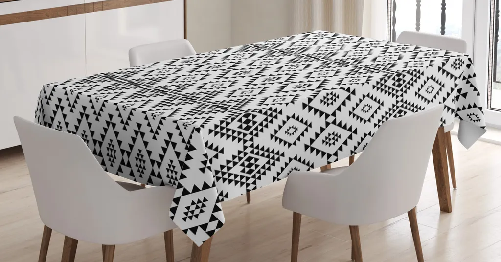 ABAKUHAUS Tovaglia tribale, grigio antracite e bianco, adatta per interni ed esterni, lavabile, stampa chiara, non sbiadisce, 140 x 170 cm, motivi tribali minimalisti