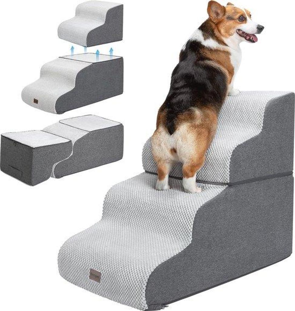 Hunde-Falle für Hochbetten - 4-Falten Hunde- und Katzenfall - Antislip-Treppe Beige