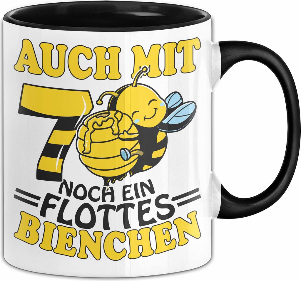 70. Geburtstag Tasse Geschenk Frauen Oma Großmutter Geschenkidee 70Er Bienen Auch Mit 70 Noch Ein Flottes Bienchen (Schwarz)