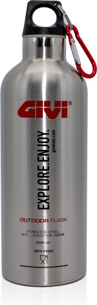 GIVI Thermo Trinkflasche aus Edelstahl BPA frei mit Karabinerhaken eloxiertem Aluminium BPA frei