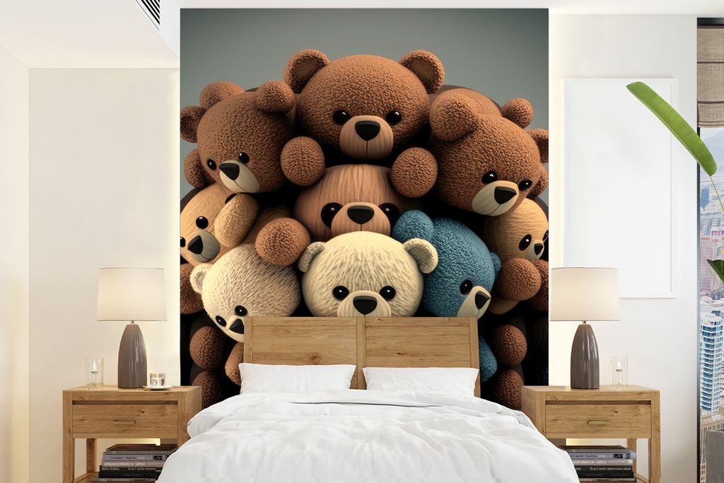 MuchoWow Fototapete für Wohnzimmer oder Schlafzimmer Wandtapete Vinyl Motivtapete Teddybär - Teddy - Braun - Design - Jungen - Mädchen - 165x2...