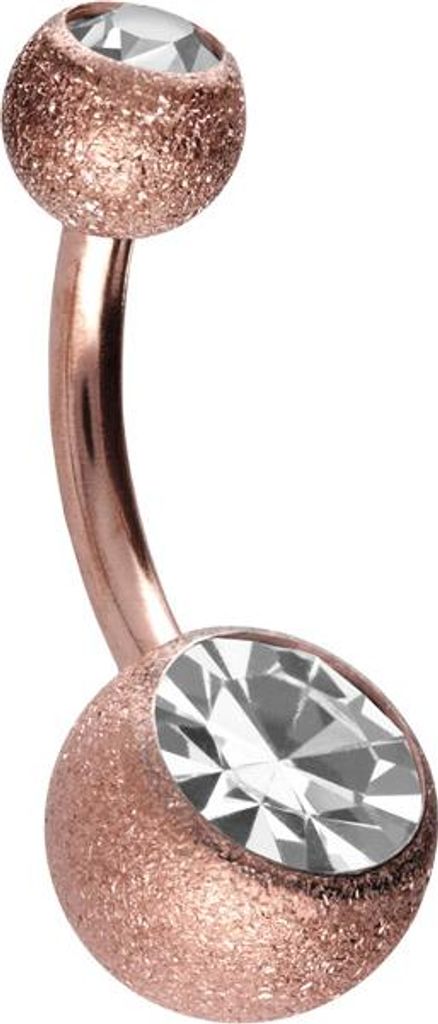 Bauchnabelpiercing Chirurgenstahl Bananabell DIAMANTOPTIK + ZWEI KRISTALLE RoséGold Stablänge: 8mm