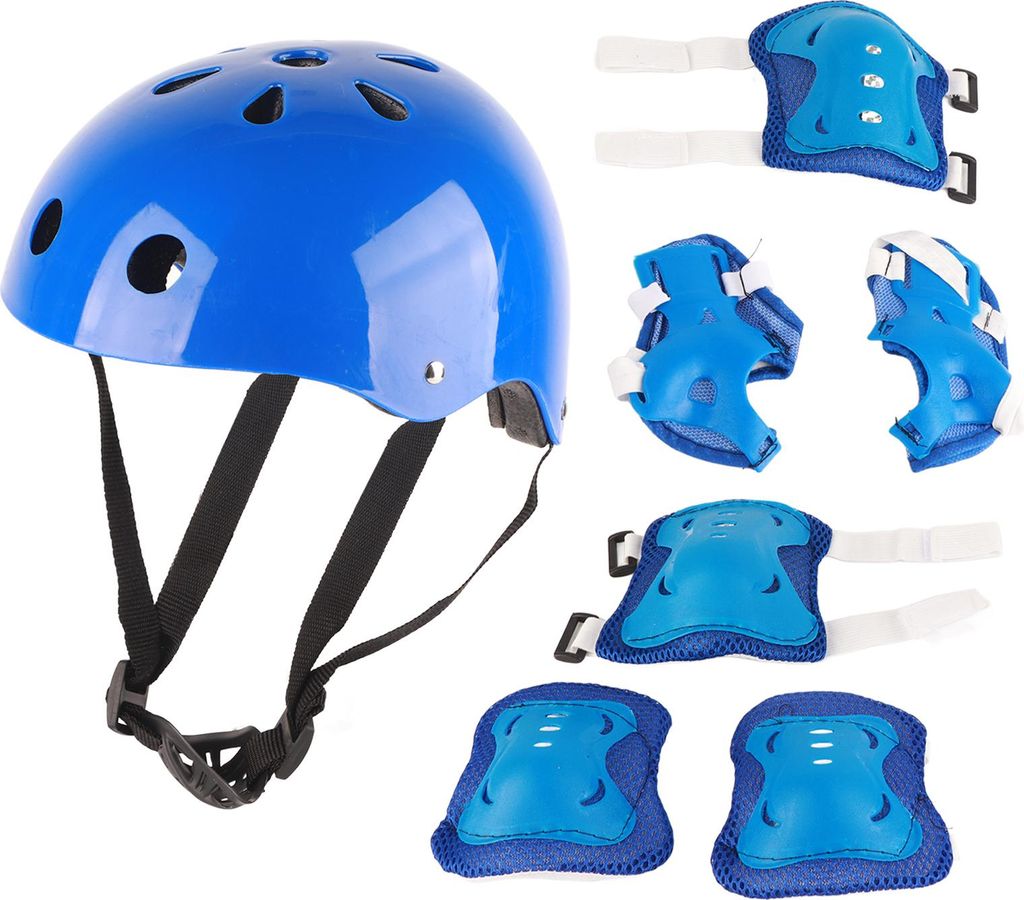 Kinderhelm-Schutzausrüstungsset Schaumstoff-Ellbogen- und Knieschützer für Balance-Car, Roller, Rollschuhlaufen Blau