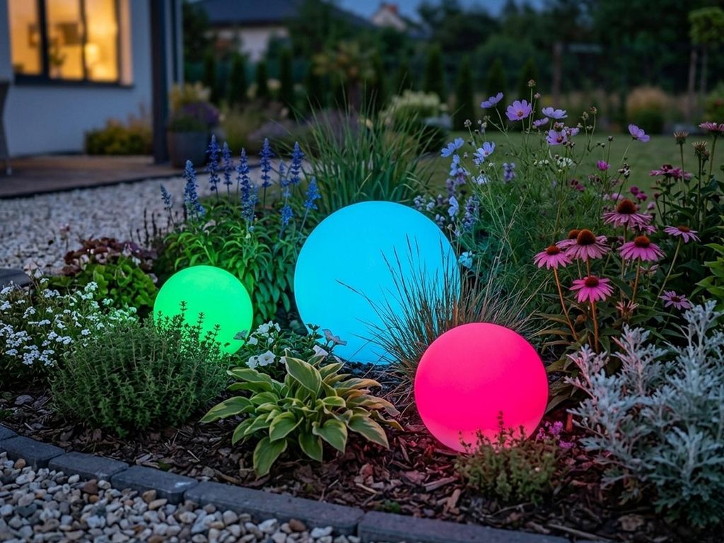 3er SET Solarkugeln Garten mit Fernbedienung, RGBW & Produktbild 