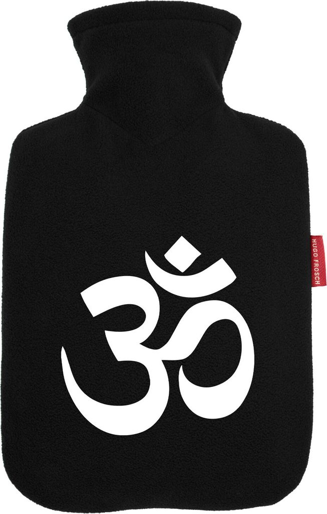Huuraa Wärmflasche Om Symbol 1,8 Liter Black Classic Veloursbezug Bettflasche Geschenkidee