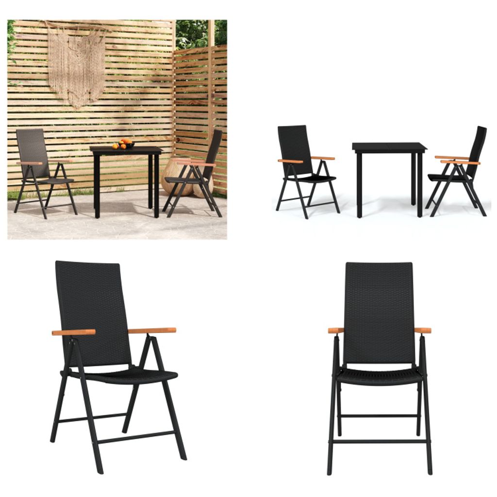 vidaXL 3 tlg. Garten Essgruppe Schwarz - Garten-Essgruppe - Garten-Essgruppen - Essgruppe - Sitzgruppe