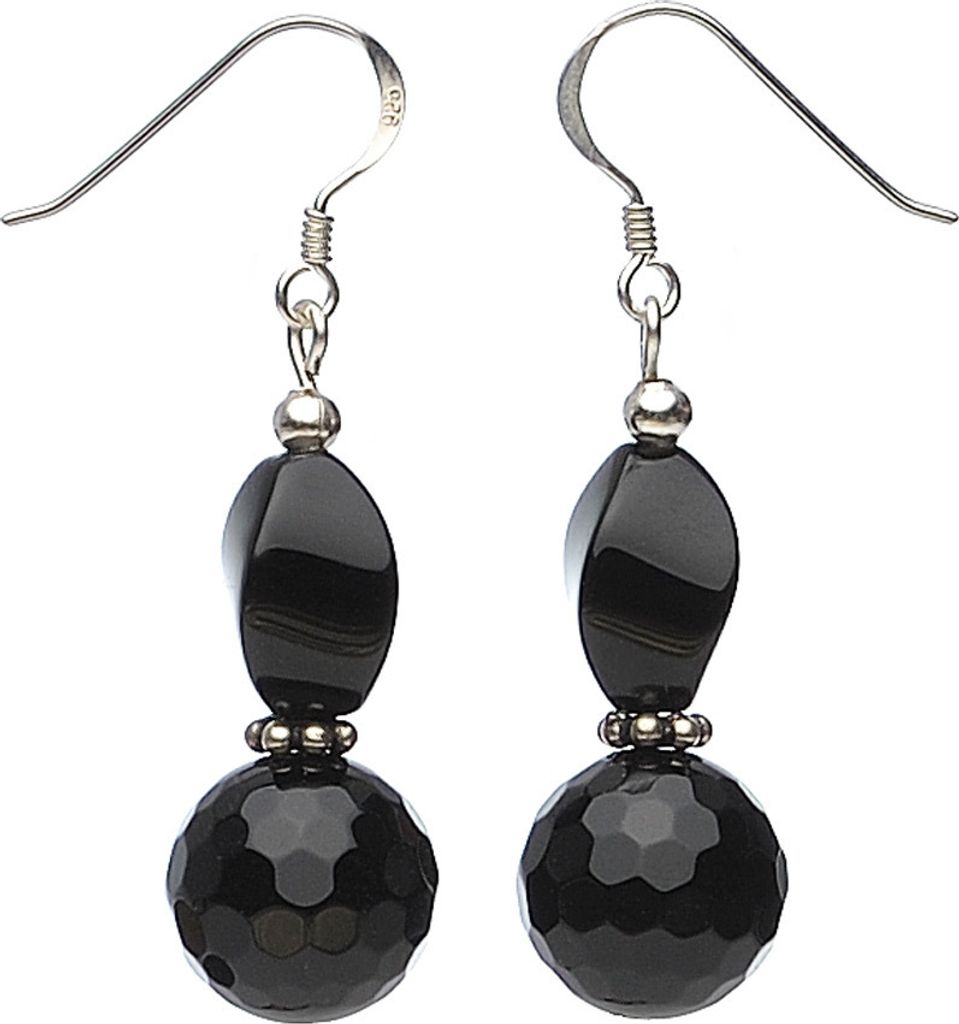 Ohrringe Ohrhänger echter Onyx facettiert 925 Silber 4.7cm schwarz Damen