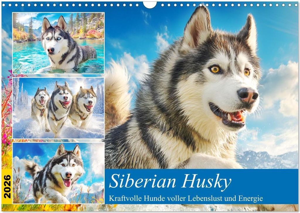 Siberian Husky. Kraftvolle Hunde voller Lebenslust und Energie (Wandkalender 2026 DIN A3 quer), CALVENDO Monatskalender