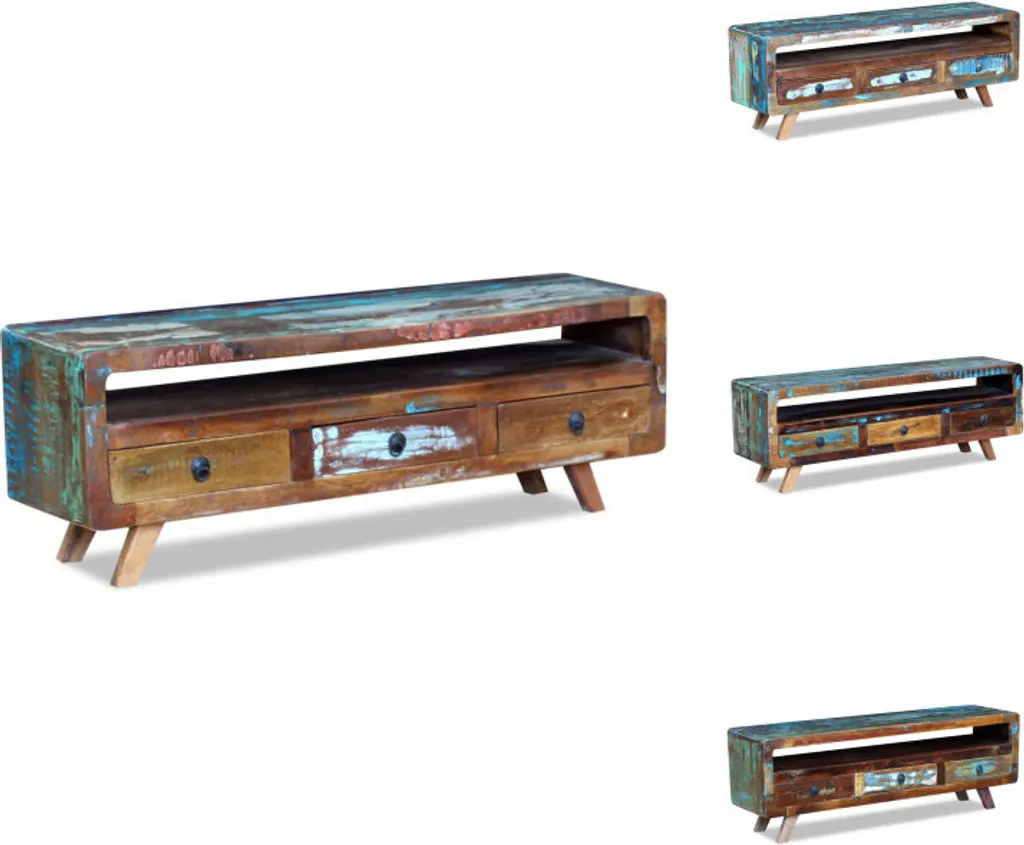 Meuble TV vintage vidaXL 3 tiroirs en bois massif recyclé 120cm