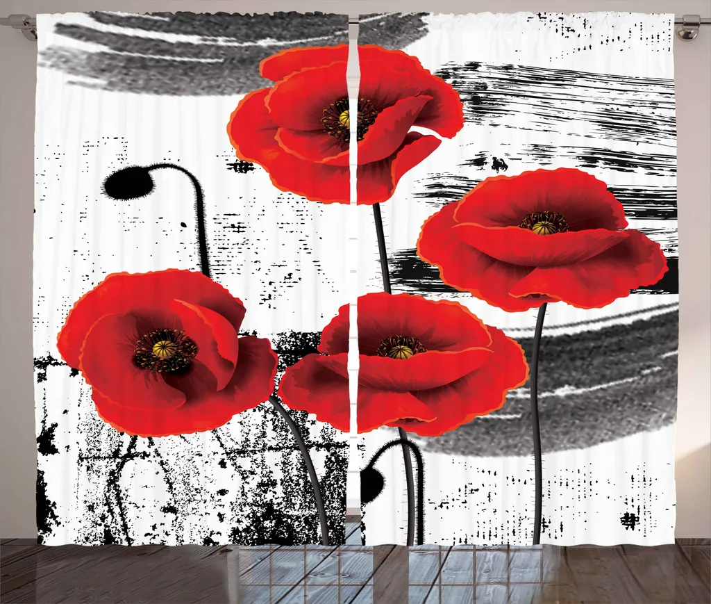 Rideau occultant décoratif fleurs de coquelicots style campagne chic