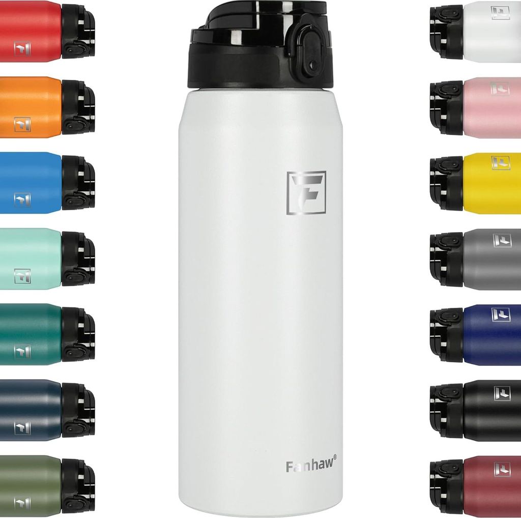 Isolierte Wasserflasche mit Chug-Deckel - 24 oz Doppeltwandige RVS Sportwasserflasche - Leck- und Schweißbeständig - Spülmaschinenfest