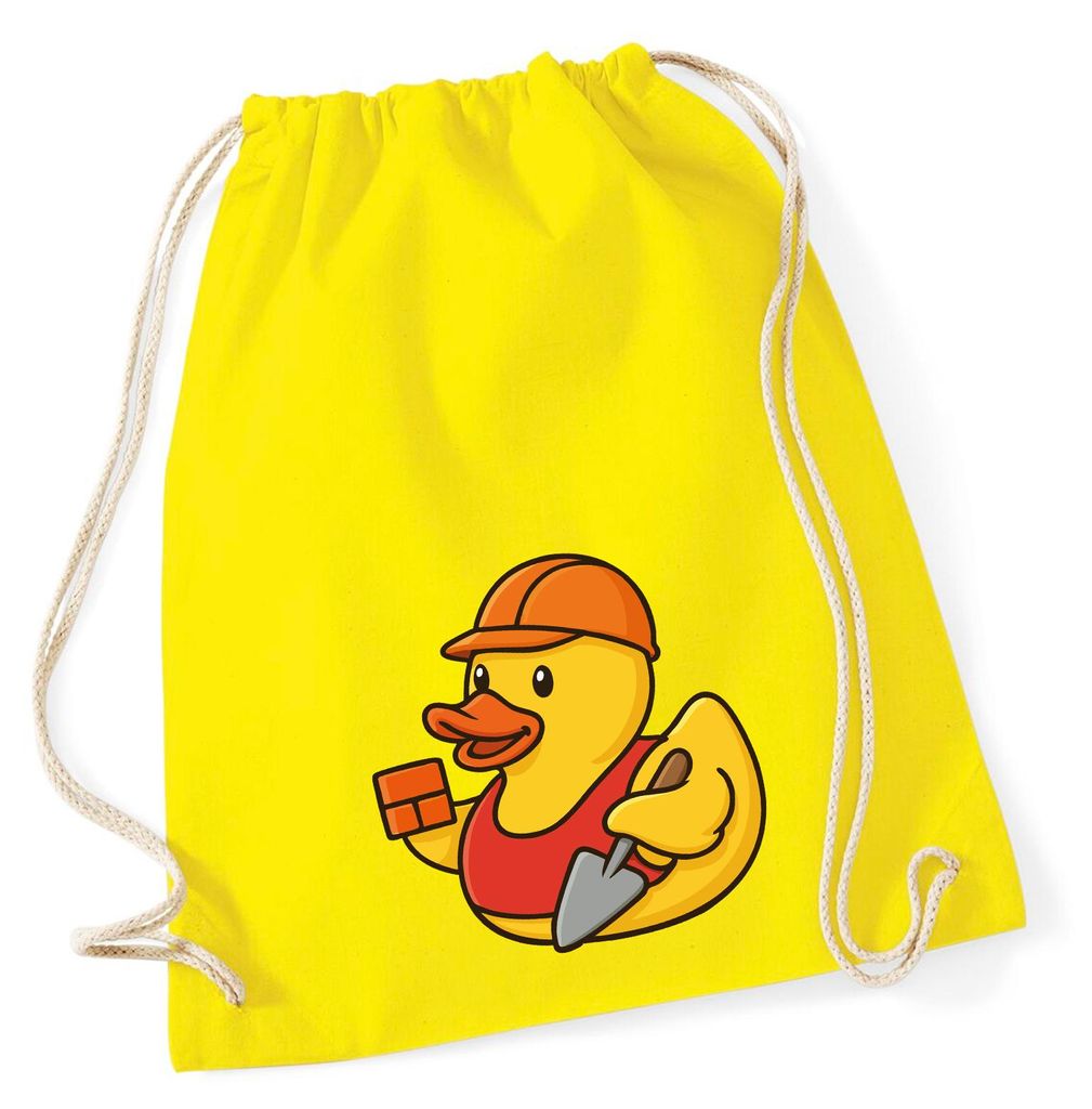 Huuraa Turnbeutel Quietscheente Maurer Gummiente Bauarbeiter 12 Liter Yellow Baumwolle Rucksack Geschenkidee