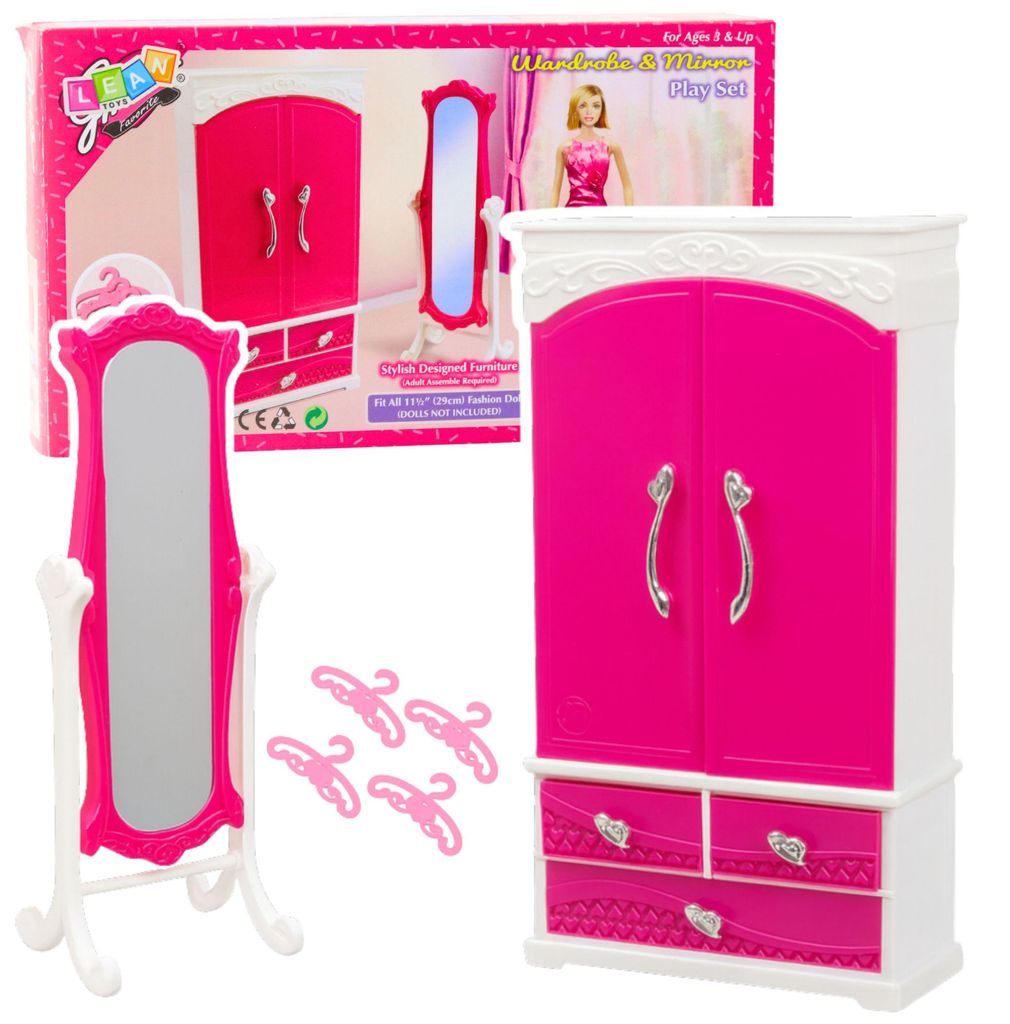 Set di mobili per bambole, guardaroba, specchio, ganci, Immagine del prodotto 