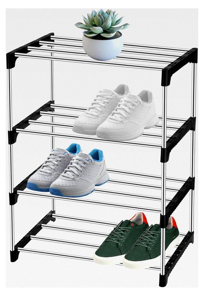 Platzsparendes Schuhregal, 4-stufig verstellbares Schuhregal, stabile Metall Schuhablage mit dicken Stahlrohren, kompaktes Schuhständer für Flur,...