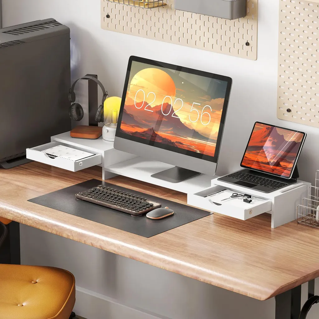 Support moniteur pour double écran blanc - Idéal bureau et télétravail - 2