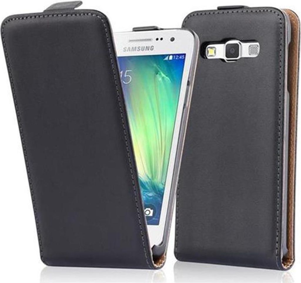 Cadorabo Hülle für Samsung Galaxy A3 2015 Schutzhülle in Schwarz Flip Handyhülle Case Cover Etui Kunstleder