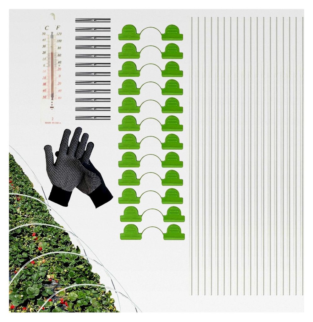 Gartenreifen | Rostfreier Fiberglasrahmen | 4,2 m langer Fiberglas-Gartentunnel mit Temperaturanzeige und Handschuhen für Hochbeete, Gemüse und E...