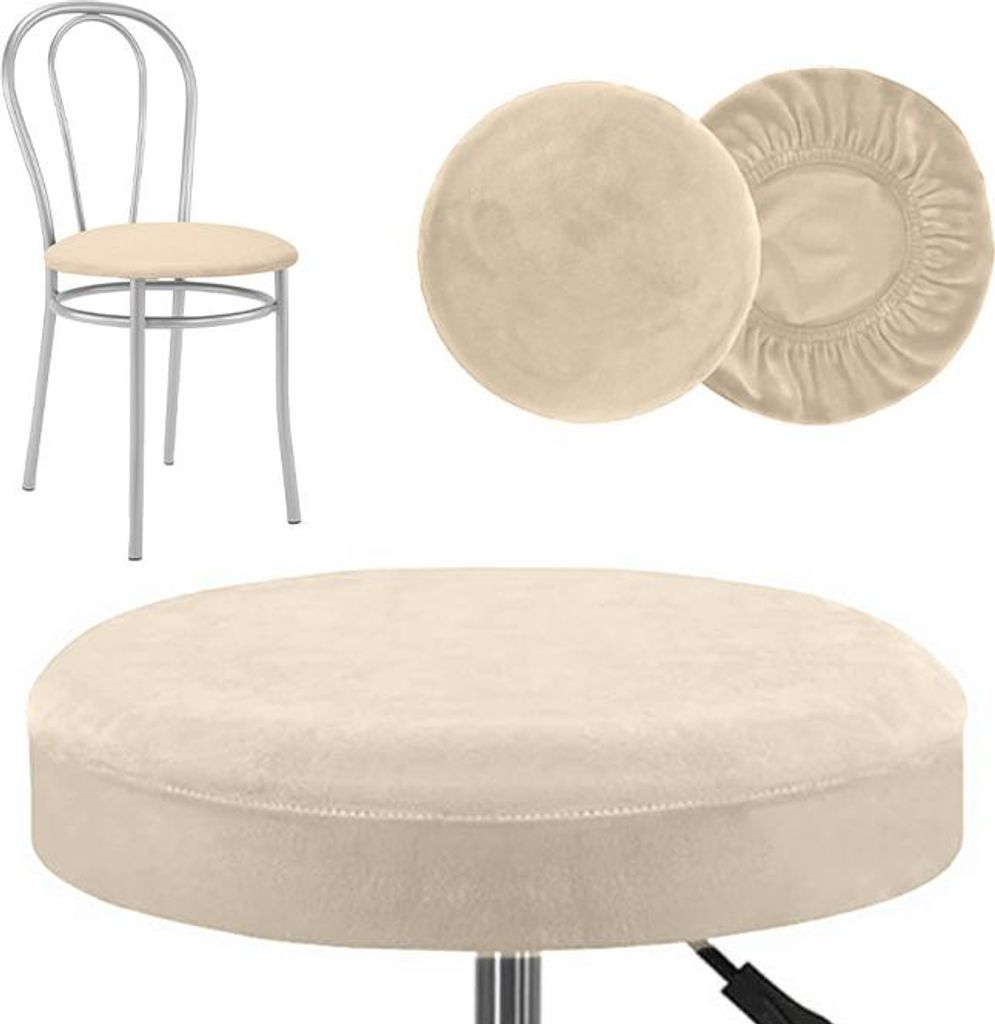 Velours-Sitzbezug für rundes Stuhlsitzkissen in Creme – Produktbild 