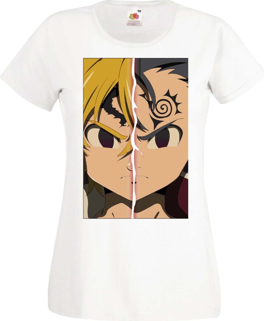 Damen T-Shirt Manga Anime The Seven Anime Deadly Manga Sins Meliodas 01 Meliodas, Lady M / Weiß